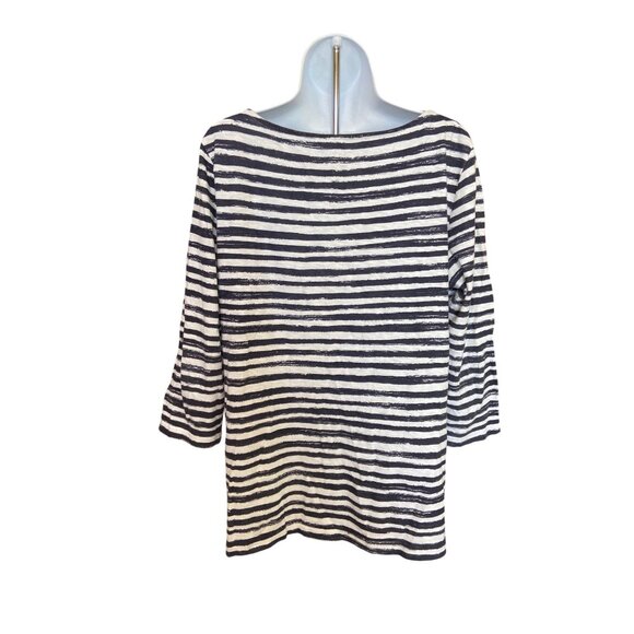 Talbots Striped Sequin Ladybug Top Black White Red 1X Nautical Resort Preppy - Picture 3 of 9